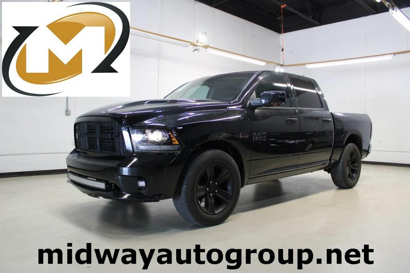 2016 Brilliant Black Crystal Pearlcoat /Black Ram 1500 Sport (1C6RR6MT5GS) with an HEMI 5.7L V8 Multi Displacement VVT engine, Automatic transmission, located at 15300 Midway Rd., Addison, TX, 75001, (972) 702-0011, 32.958321, -96.838074 - Photo#0