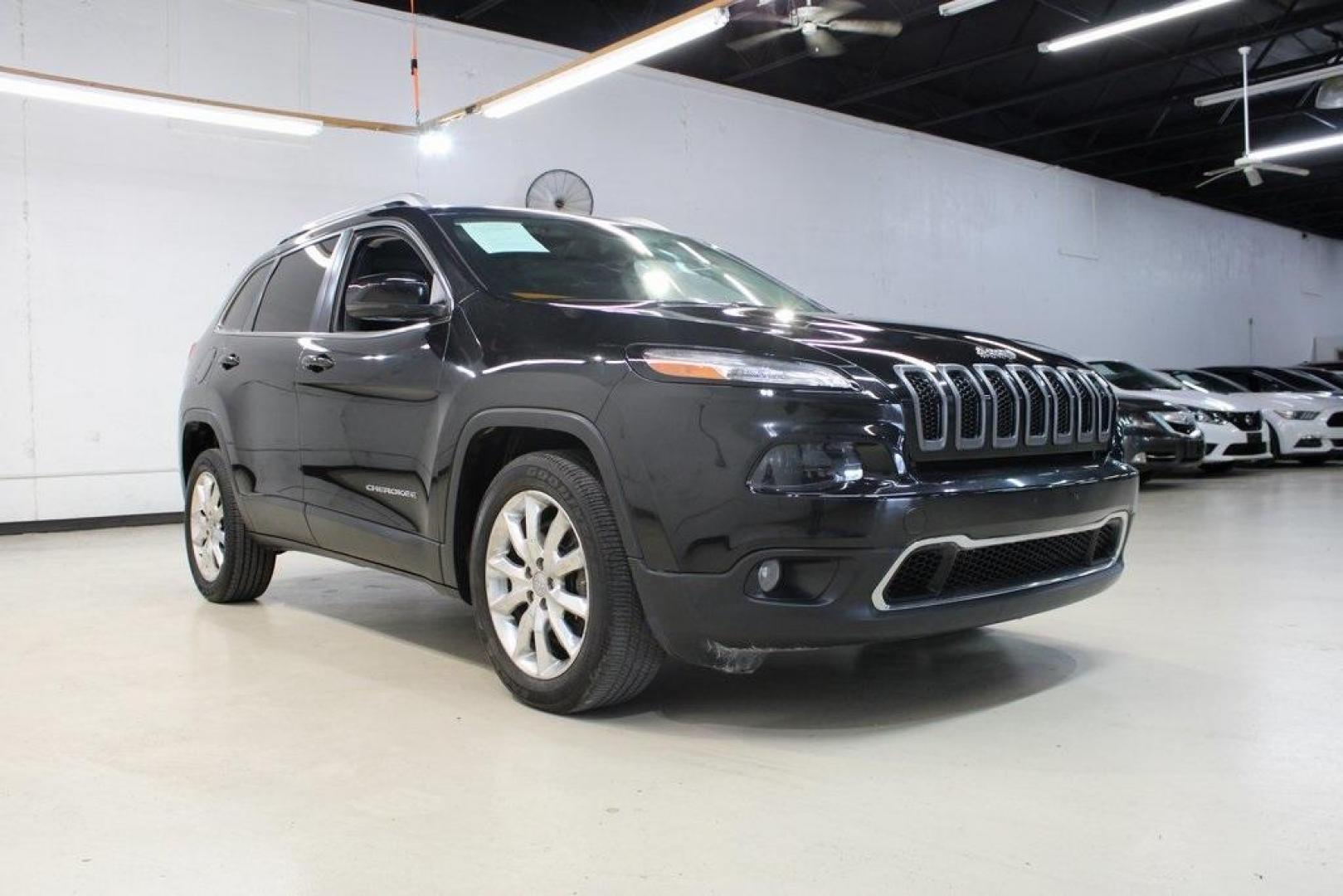 2014 Brilliant Black Crystal Pearlcoat /Black Jeep Cherokee Limited (1C4PJLDS4EW) with an 3.2L V6 engine, Automatic transmission, located at 15300 Midway Rd., Addison, TX, 75001, (972) 702-0011, 32.958321, -96.838074 - HOME OF THE NO HAGGLE PRICE - WHOLESALE PRICES TO THE PUBLIC!! Cherokee Limited, 4D Sport Utility, 3.2L V6, 9-Speed 948TE Automatic, FWD, Brilliant Black Crystal Pearlcoat, Black Leather.<br><br>Brilliant Black Crystal Pearlcoat 2014 Jeep Cherokee Limited<br><br>19/28 City/Highway MPG<br><br>Awards: - Photo#1