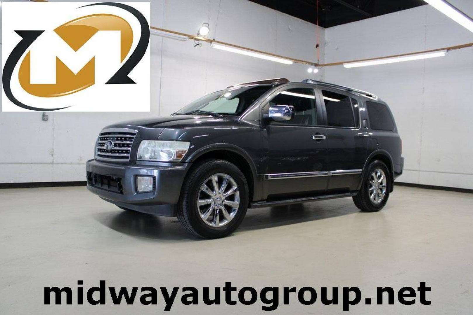 2008 Silver Graphite /Charcoal INFINITI QX56 Base (5N3AA08D08N) with an 5.6L V8 DOHC engine, Automatic transmission, located at 15300 Midway Rd., Addison, TX, 75001, (972) 702-0011, 32.958321, -96.838074 - HOME OF THE NO HAGGLE PRICE - WHOLESALE PRICES TO THE PUBLIC!! 4D Sport Utility, 5.6L V8 DOHC, 5-Speed Automatic with Overdrive, RWD, Silver Graphite, Charcoal Leather.<br><br>Silver Graphite 2008 INFINITI QX56<br><br>Recent Arrival!<br><br><br>At Midway Auto Group, we strive to provide you with the - Photo#0