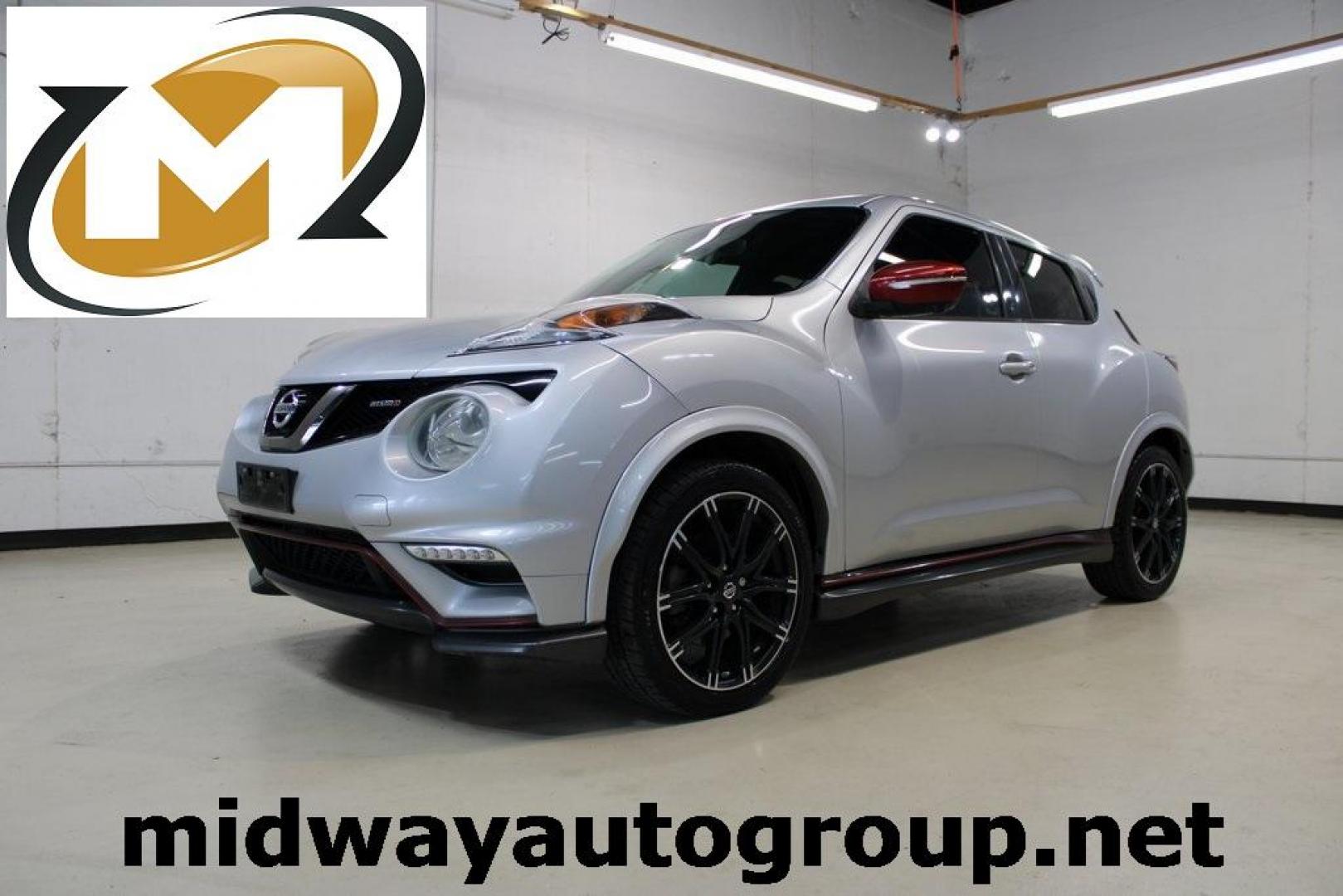 2015 Brilliant Silver /Nismo Nissan Juke NISMO (JN8AF5MVXFT) with an 1.6L I4 DOHC 16V engine, CVT transmission, located at 15300 Midway Rd., Addison, TX, 75001, (972) 702-0011, 32.958321, -96.838074 - HOME OF THE NO HAGGLE PRICE - WHOLESALE PRICES TO THE PUBLIC!! Juke NISMO, 4D Sport Utility, 1.6L I4 DOHC 16V, CVT with Xtronic, AWD, Brilliant Silver, Nismo Artificial Leather.<br><br>Brilliant Silver 2015 Nissan Juke NISMO<br><br>Recent Arrival! 26/31 City/Highway MPG<br><br><br>At Midway Auto Gro - Photo#0