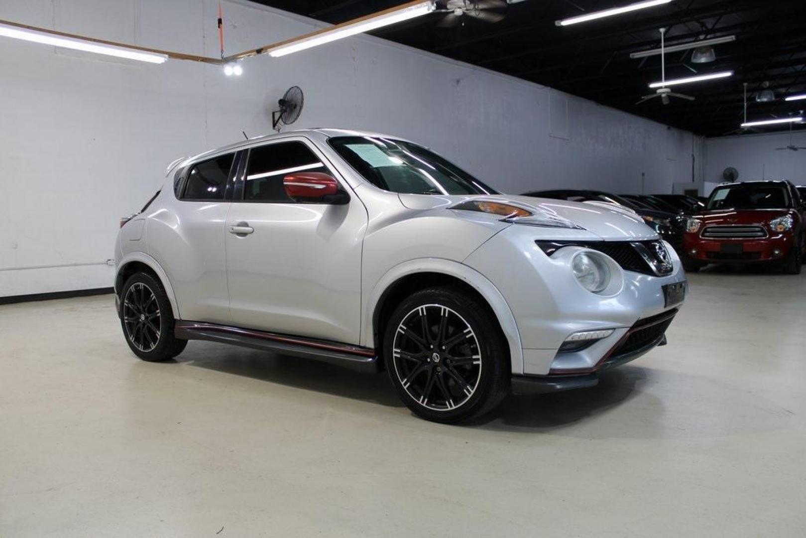 2015 Brilliant Silver /Nismo Nissan Juke NISMO (JN8AF5MVXFT) with an 1.6L I4 DOHC 16V engine, CVT transmission, located at 15300 Midway Rd., Addison, TX, 75001, (972) 702-0011, 32.958321, -96.838074 - HOME OF THE NO HAGGLE PRICE - WHOLESALE PRICES TO THE PUBLIC!! Juke NISMO, 4D Sport Utility, 1.6L I4 DOHC 16V, CVT with Xtronic, AWD, Brilliant Silver, Nismo Artificial Leather.<br><br>Brilliant Silver 2015 Nissan Juke NISMO<br><br>Recent Arrival! 26/31 City/Highway MPG<br><br><br>At Midway Auto Gro - Photo#6