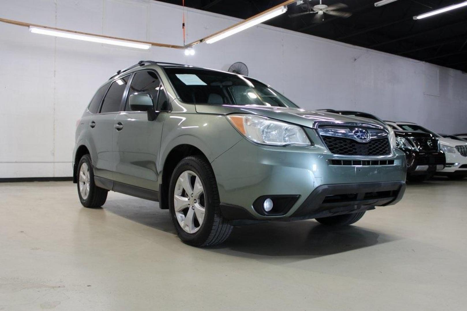 2014 Jasmine Green Metallic /Gray Subaru Forester 2.5i Limited (JF2SJAHC4EH) with an 2.5L 4-Cylinder DOHC 16V VVT engine, CVT transmission, located at 15300 Midway Rd., Addison, TX, 75001, (972) 702-0011, 32.958321, -96.838074 - HOME OF THE NO HAGGLE PRICE - WHOLESALE PRICES TO THE PUBLIC!! Forester 2.5i Limited, 4D Sport Utility, 2.5L 4-Cylinder DOHC 16V VVT, Lineartronic CVT, AWD, Jasmine Green Metallic, Gray Leather.<br><br>Jasmine Green Metallic 2014 Subaru Forester 2.5i Limited<br><br>24/32 City/Highway MPG<br><br>Awar - Photo#1