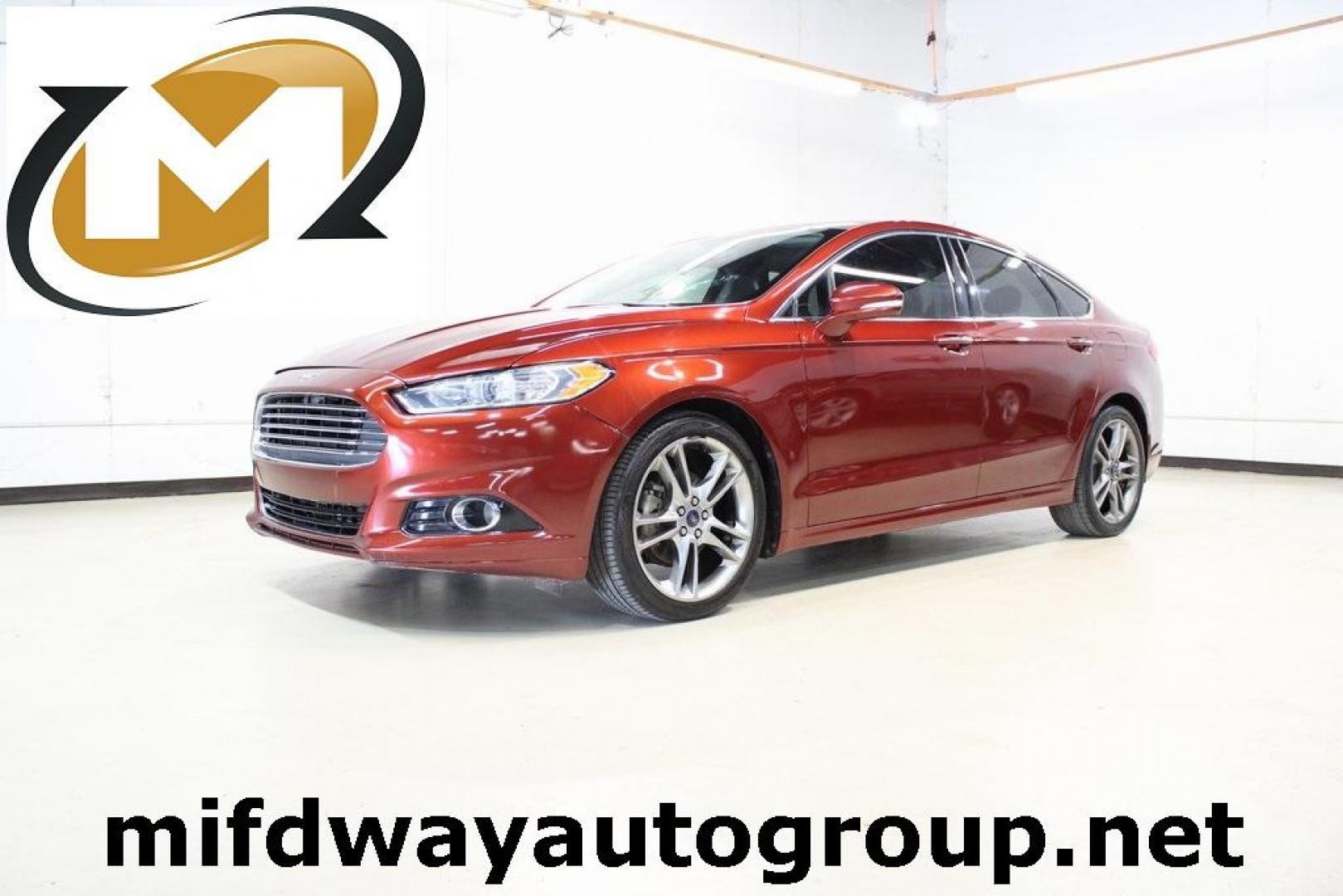 2014 Sunset Metallic /Charcoal Black Ford Fusion Titanium (3FA6P0K97ER) with an EcoBoost 2.0L I4 GTDi DOHC Turbocharged VCT engine, Automatic transmission, located at 15300 Midway Rd., Addison, TX, 75001, (972) 702-0011, 32.958321, -96.838074 - HOME OF THE NO HAGGLE PRICE - WHOLESALE PRICES TO THE PUBLIC!! Fusion Titanium, 4D Sedan, EcoBoost 2.0L I4 GTDi DOHC Turbocharged VCT, 6-Speed Automatic, FWD, Orange, Leather.<br><br>Orange 2014 Ford Fusion Titanium<br><br>22/33 City/Highway MPG<br><br>Awards:<br> * 2014 IIHS Top Safety Pick+ * 2 - Photo#0